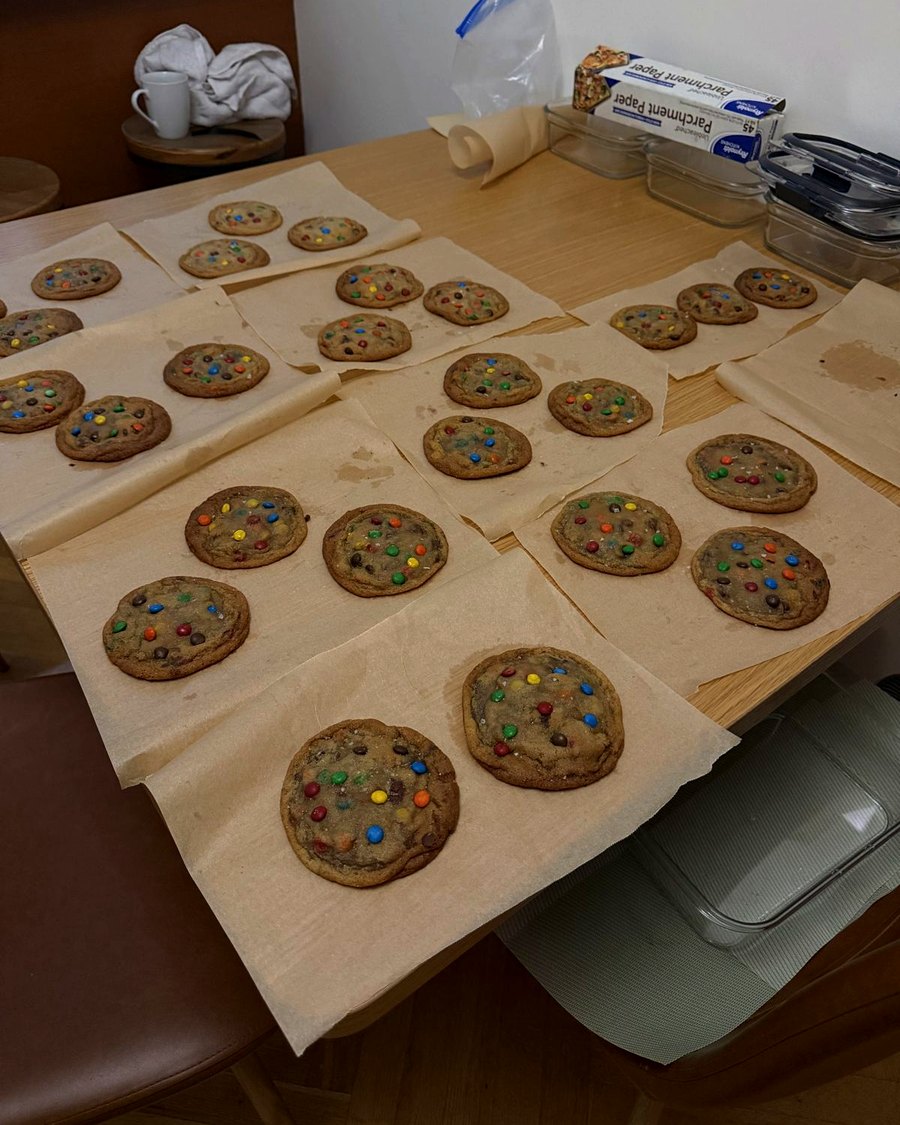 A batch cooling on parchment squares, still unsealed
