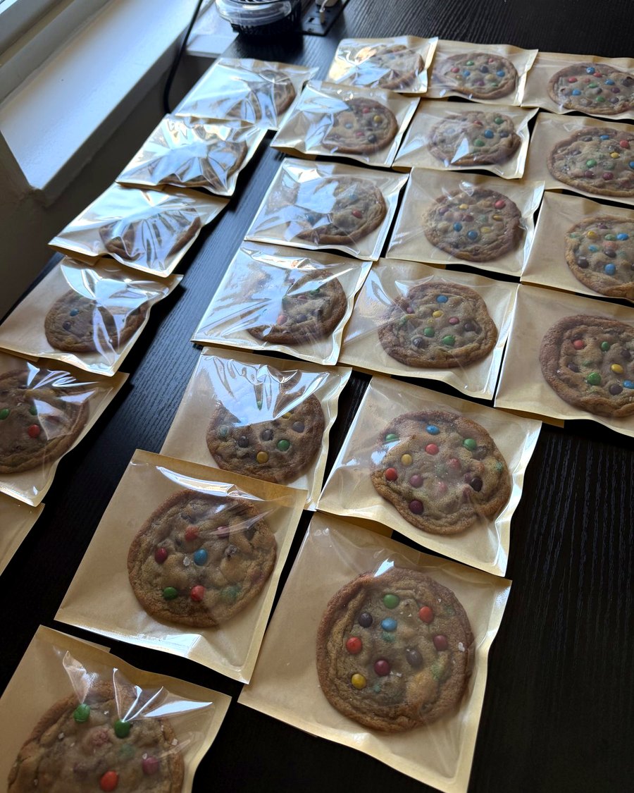 Sealed cookies in ordered rows